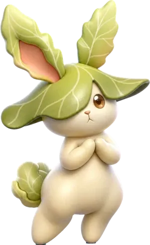 A rabbit with leaf-shaped ears
